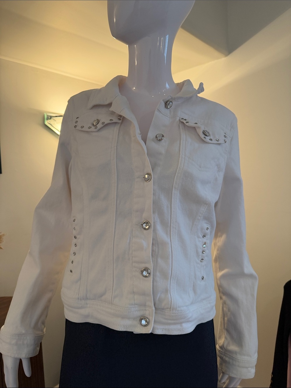 Earl Jean White Rhinestone Denim Jacket M